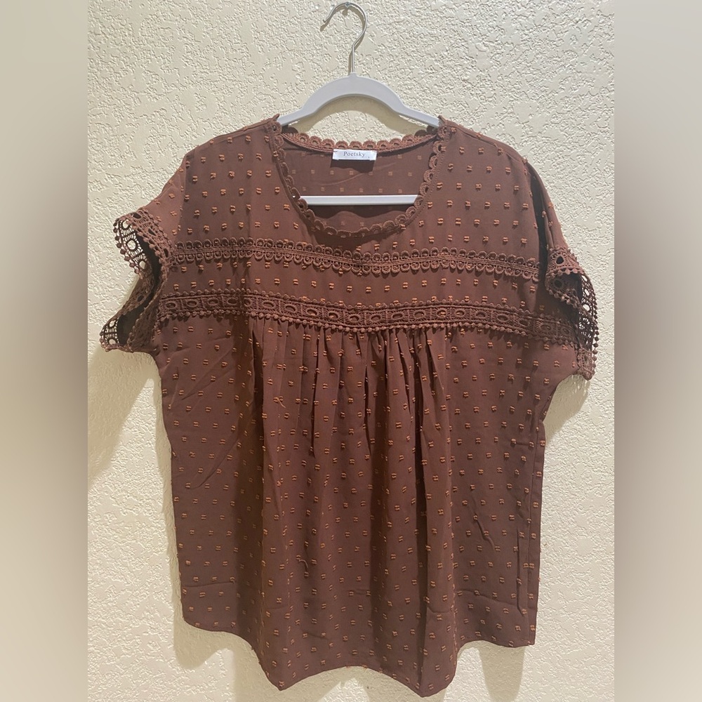 JODIFL Chocolate Eyelet Lace Blouse